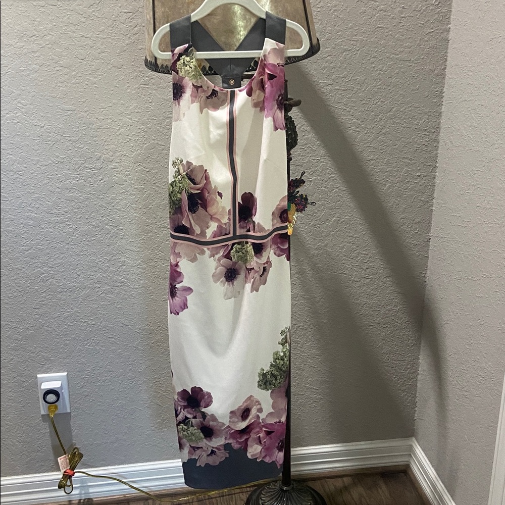 Ted Baker Pink and Gray Floral Backless Dress